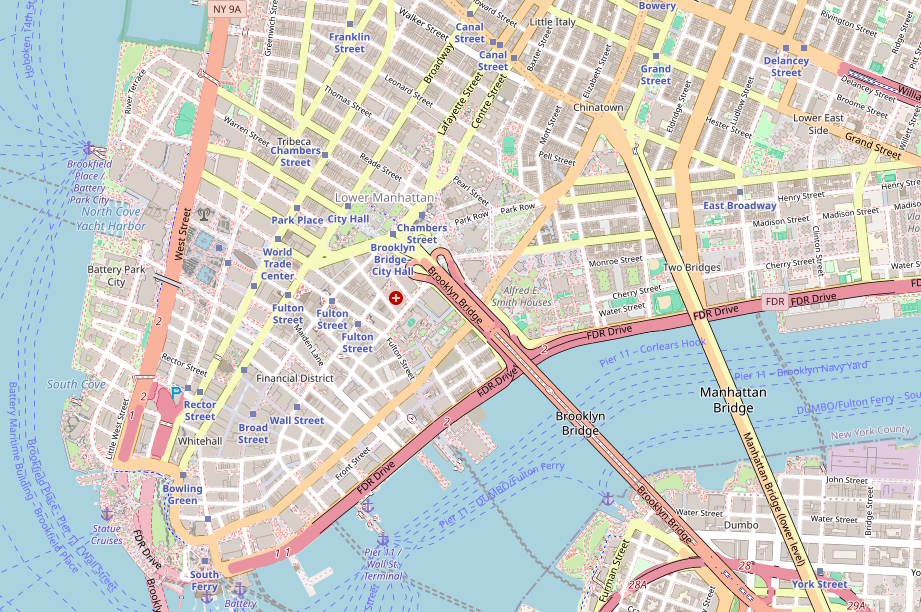 خريطة OpenStreetMap الحقيقية لوسط مدينة نيويورك